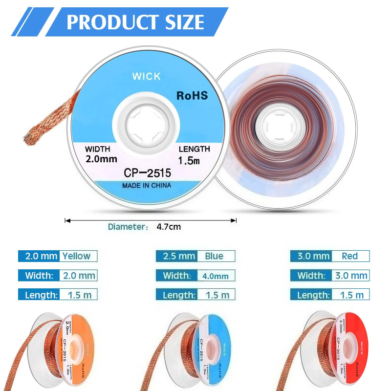Copper Wire Roll - No‑Clean Desoldering Braid Copper Solder Wick